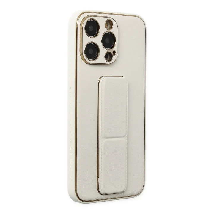Mey İthalat®   iPhone 13 Pro Kılıf Coco Deri Standlı Kapak - Beyaz