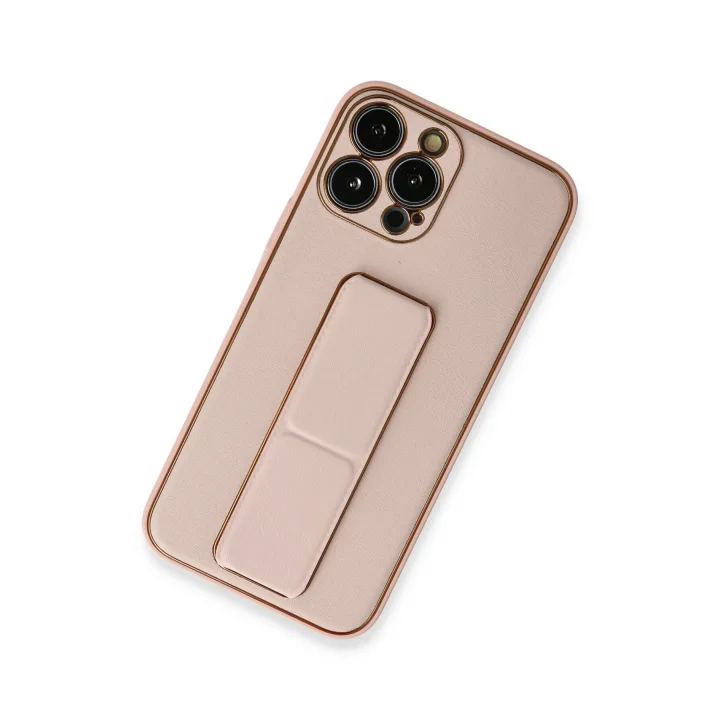 Mey İthalat®   iPhone 13 Pro Kılıf Coco Deri Standlı Kapak - Pembe