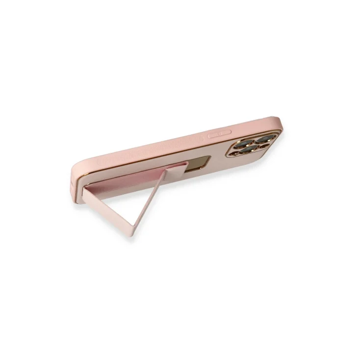 Mey İthalat®   iPhone 13 Pro Kılıf Coco Deri Standlı Kapak - Pembe