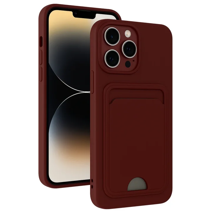 Mey İthalat®  iPhone 13 Pro Kılıf Kelvin Kartvizitli Silikon - Bordo