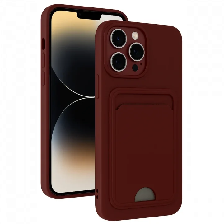 Mey İthalat®  iPhone 13 Pro Kılıf Kelvin Kartvizitli Silikon - Bordo