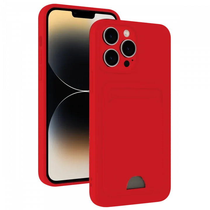 Mey İthalat®  iPhone 13 Pro Kılıf Kelvin Kartvizitli Silikon - Kırmızı