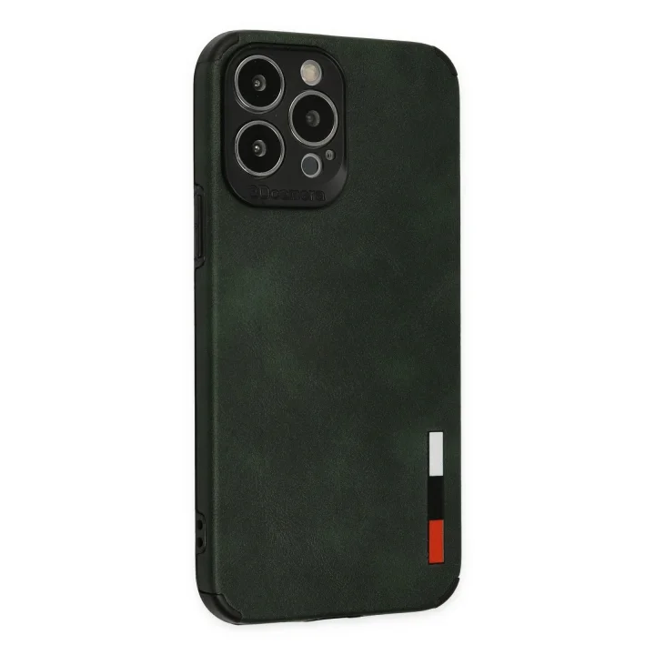 Mey İthalat®  iPhone 13 Pro Kılıf Loop Deri Silikon - Yeşil