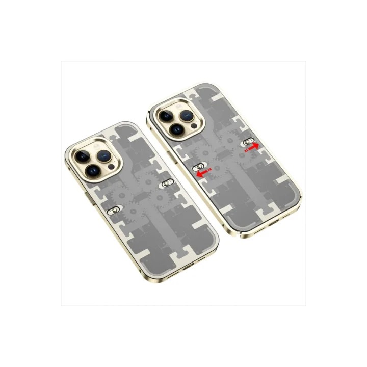 Mey İthalat®  iPhone 13 Pro Kılıf Mekanik Bumper Kapak - Gold