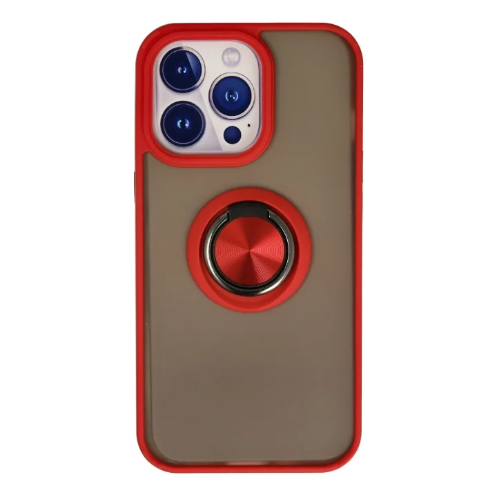 Mey İthalat®  iPhone 13 Pro Kılıf Montreal Yüzüklü Silikon Kapak - Kırmızı