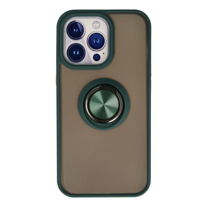 Mey İthalat®  iPhone 13 Pro Kılıf Montreal Yüzüklü Silikon Kapak - Yeşil