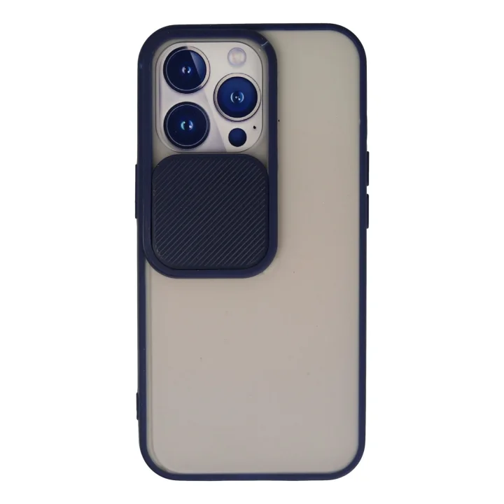 Mey İthalat®  iPhone 13 Pro Kılıf Palm Buzlu Kamera Sürgülü Silikon - Lacivert