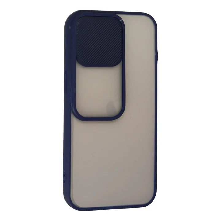 Mey İthalat®  iPhone 13 Pro Kılıf Palm Buzlu Kamera Sürgülü Silikon - Lacivert