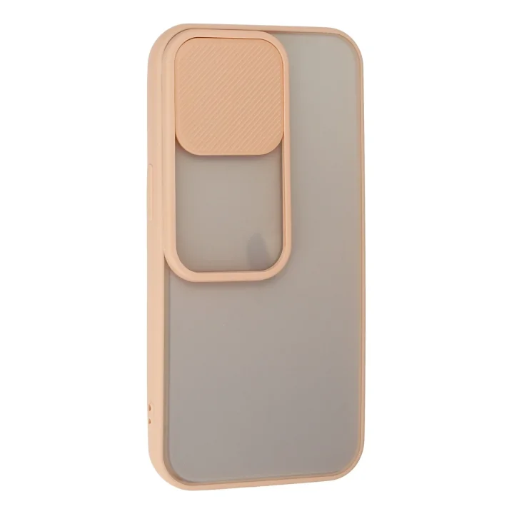 Mey İthalat®  iPhone 13 Pro Kılıf Palm Buzlu Kamera Sürgülü Silikon - Pembe