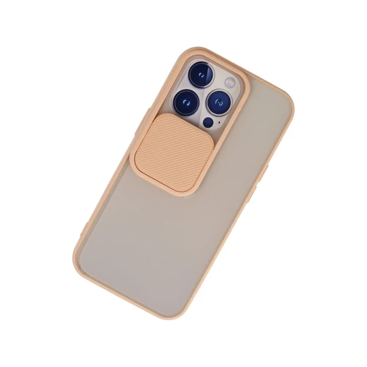 Mey İthalat®  iPhone 13 Pro Kılıf Palm Buzlu Kamera Sürgülü Silikon - Pembe