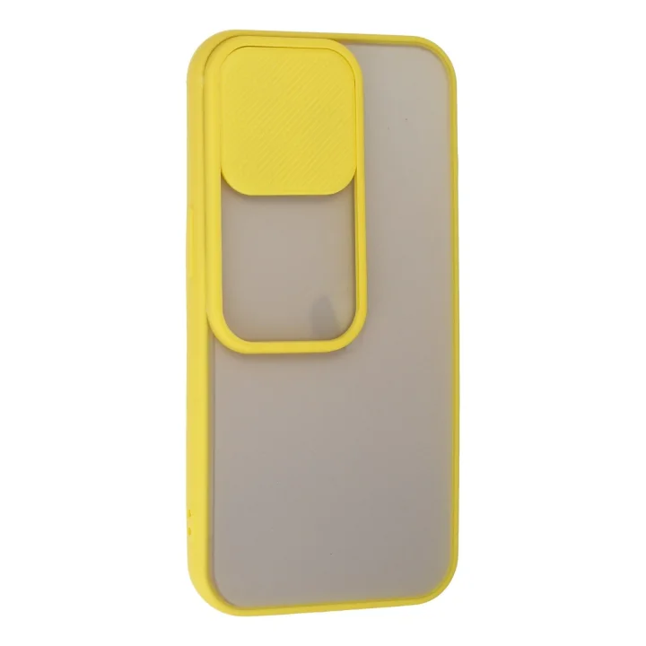 Mey İthalat®  iPhone 13 Pro Kılıf Palm Buzlu Kamera Sürgülü Silikon - Sarı