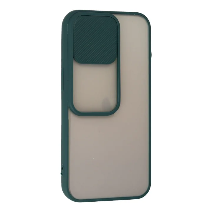 Mey İthalat®  iPhone 13 Pro Kılıf Palm Buzlu Kamera Sürgülü Silikon - Yeşil