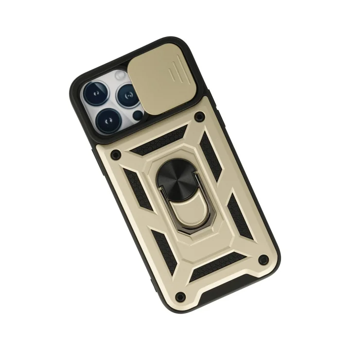 Mey İthalat®  iPhone 13 Pro Kılıf Pars Lens Yüzüklü Silikon - Gold