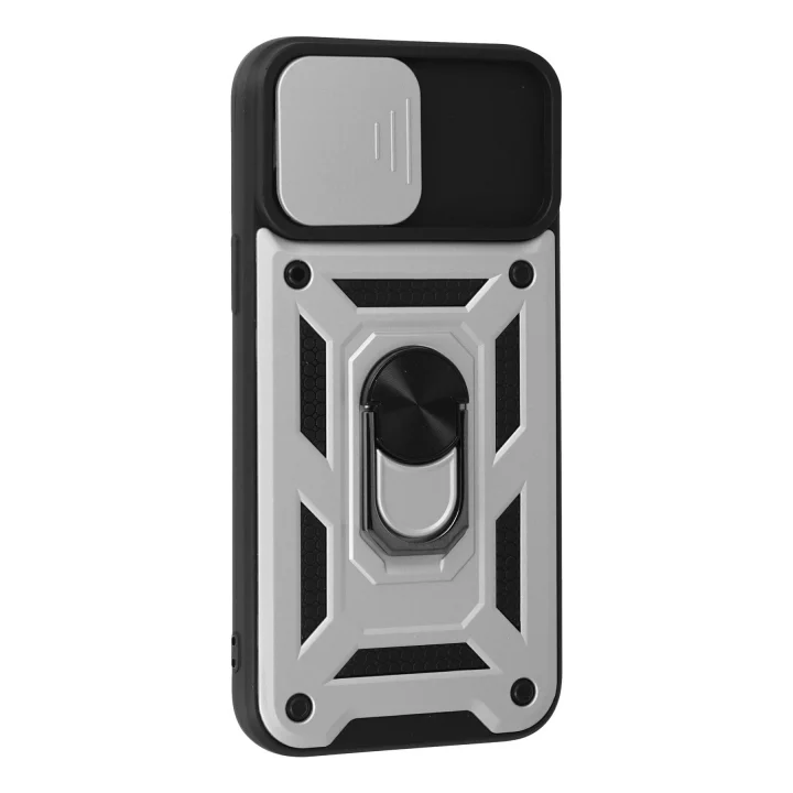 Mey İthalat®  iPhone 13 Pro Kılıf Pars Lens Yüzüklü Silikon - Gümüş