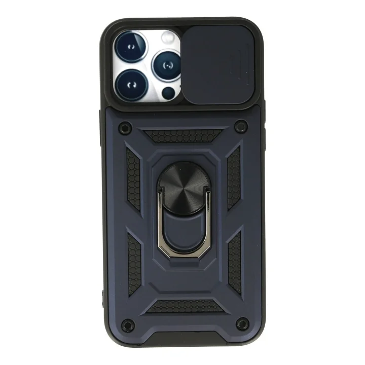 Mey İthalat®  iPhone 13 Pro Kılıf Pars Lens Yüzüklü Silikon - Lacivert