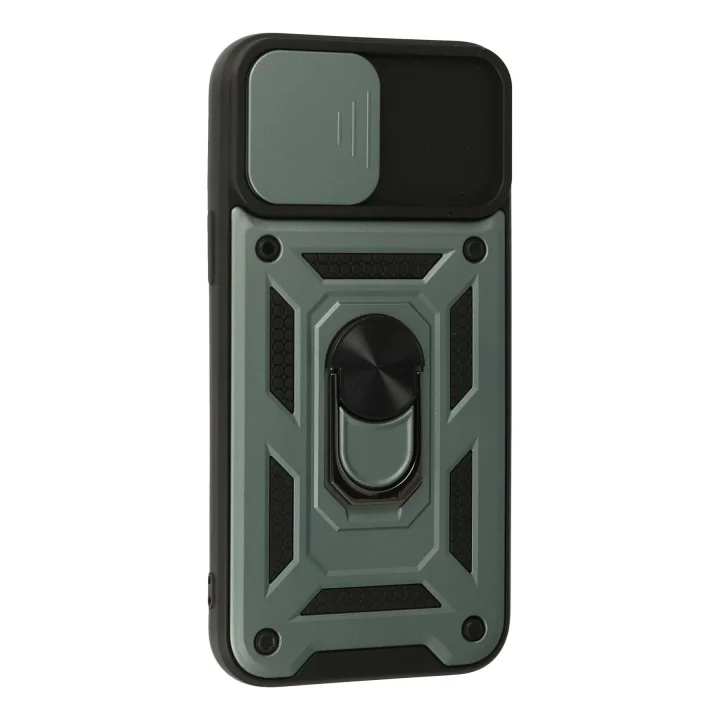 Mey İthalat®  iPhone 13 Pro Kılıf Pars Lens Yüzüklü Silikon - Yeşil