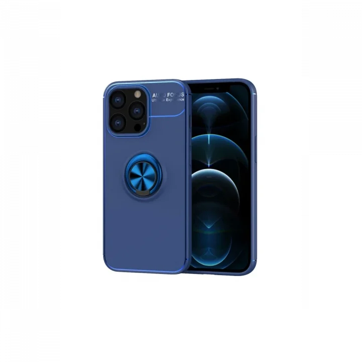 Mey İthalat®  iPhone 13 Pro Kılıf Range Yüzüklü Silikon - Mavi