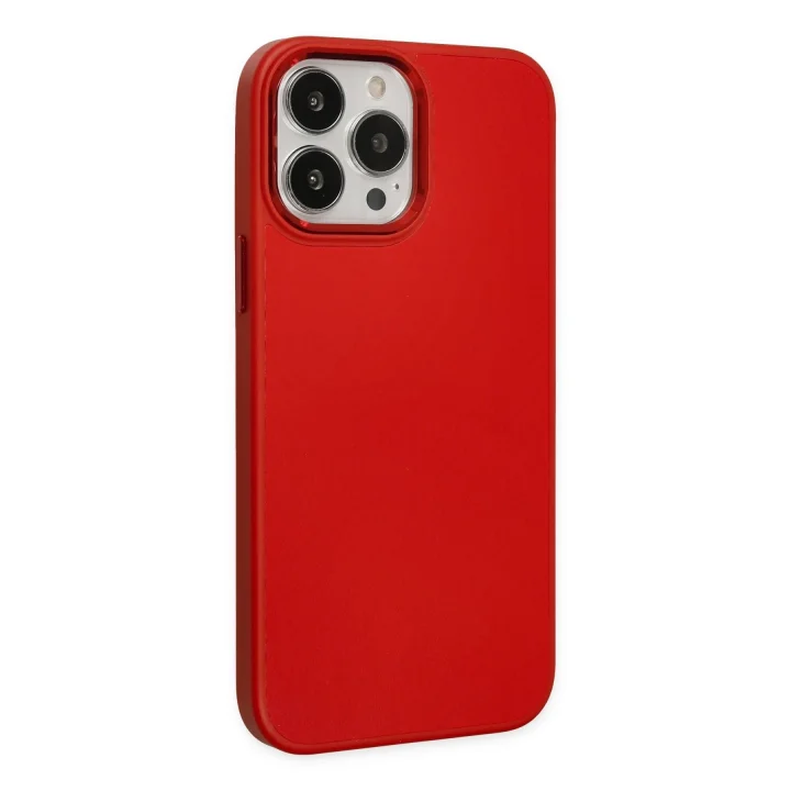 Mey İthalat®  iPhone 13 Pro Max Kılıf Asya Deri Silikon - Kırmızı
