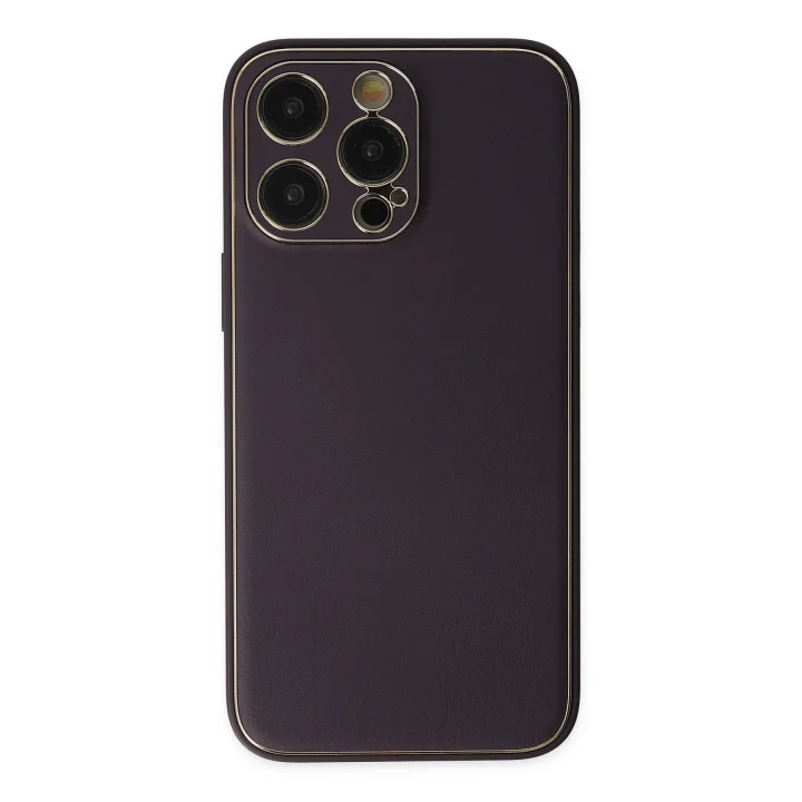 Mey İthalat®   iPhone 13 Pro Max Kılıf Coco Deri Silikon Kapak - Derin Mor