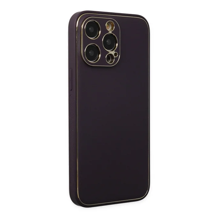 Mey İthalat®   iPhone 13 Pro Max Kılıf Coco Deri Silikon Kapak - Derin Mor