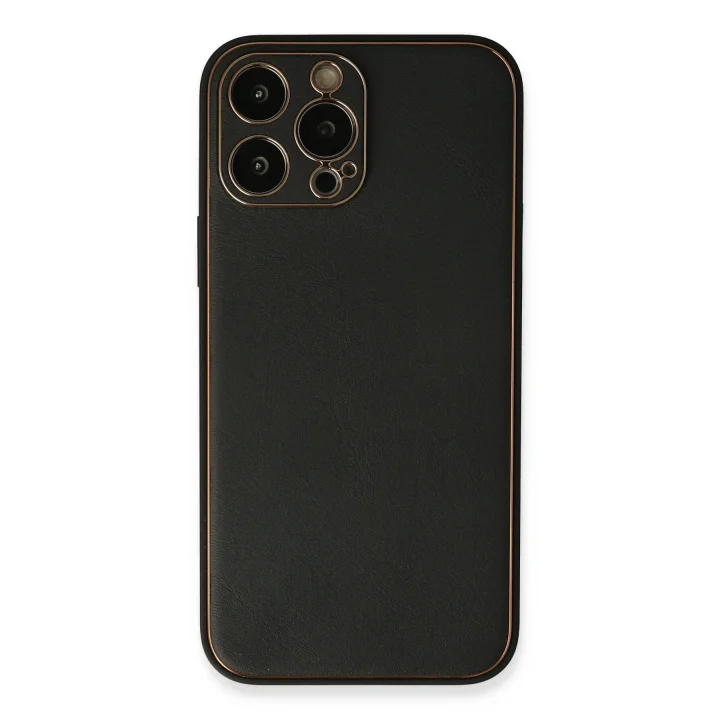 Mey İthalat®  iPhone 13 Pro Max Kılıf Coco Deri Silikon Kapak - Siyah