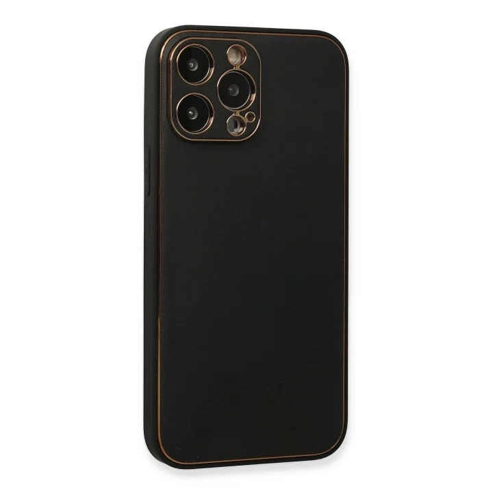 Mey İthalat®  iPhone 13 Pro Max Kılıf Coco Deri Silikon Kapak - Siyah