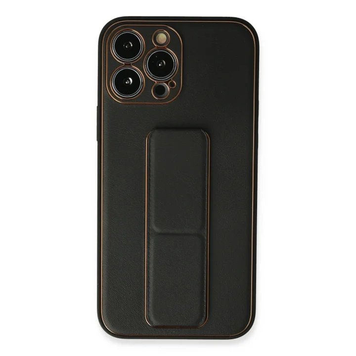 Mey İthalat®   iPhone 13 Pro Max Kılıf Coco Deri Standlı Kapak - Siyah