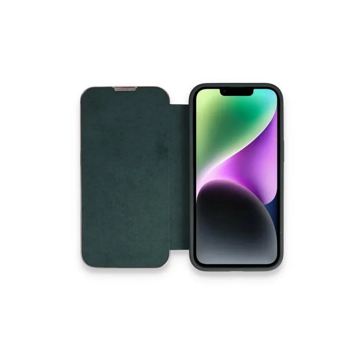 Mey İthalat®  iPhone 13 Pro Max Kılıf Dolpin Kapaklı - Koyu Yeşil