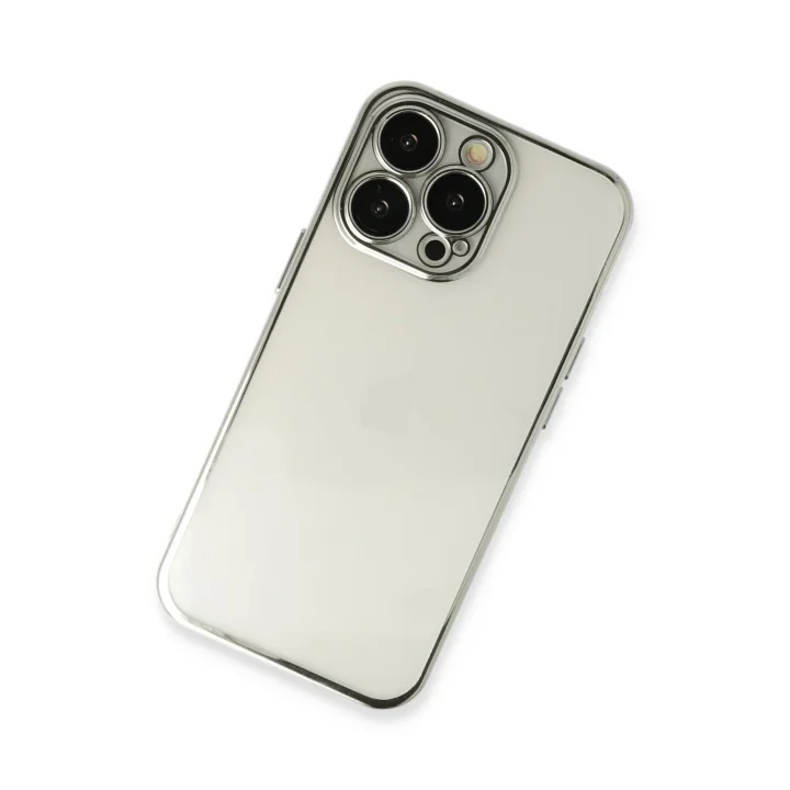 Mey İthalat®   iPhone 13 Pro Max Kılıf  Lensli Silikon - Gümüş