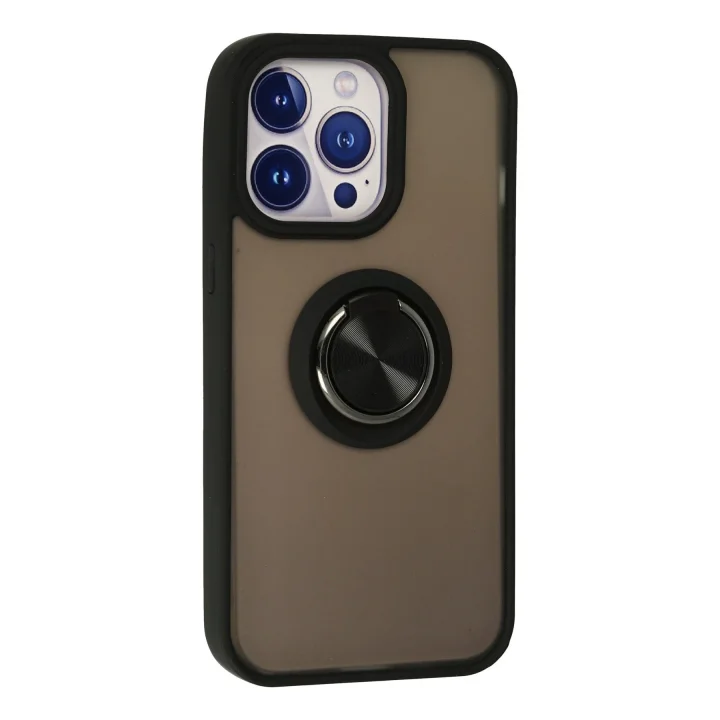 Mey İthalat®  iPhone 13 Pro Max Kılıf Montreal Yüzüklü Silikon Kapak - Siyah