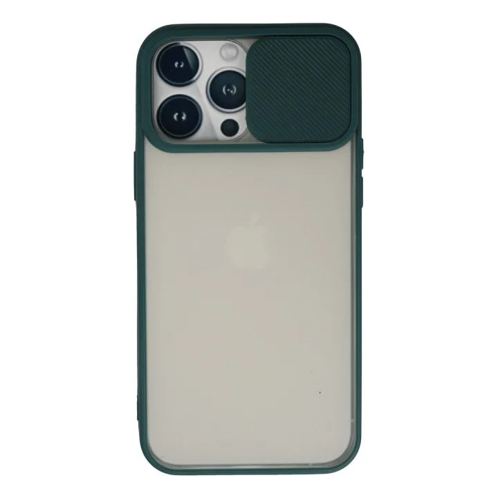 Mey İthalat®  iPhone 13 Pro Max Kılıf Palm Buzlu Kamera Sürgülü Silikon - Yeşil