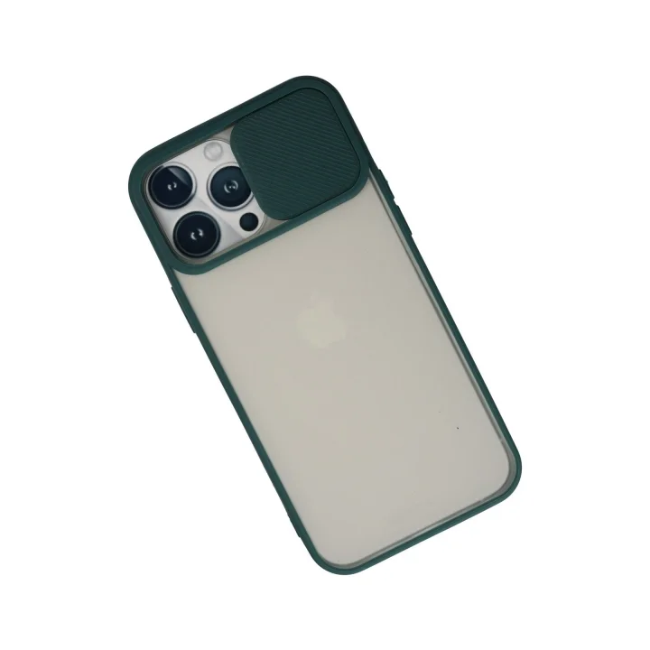 Mey İthalat®  iPhone 13 Pro Max Kılıf Palm Buzlu Kamera Sürgülü Silikon - Yeşil