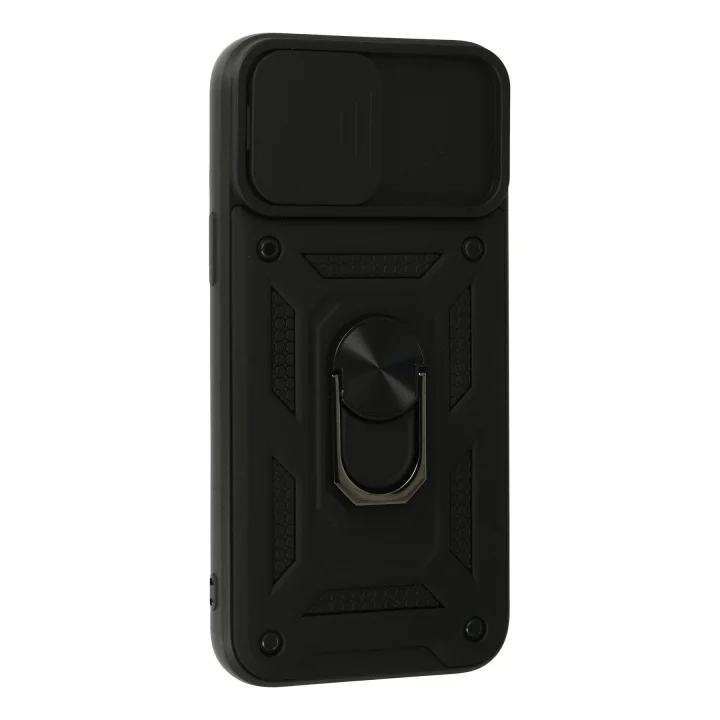 Mey İthalat®  iPhone 13 Pro Max Kılıf Pars Lens Yüzüklü Silikon - Siyah