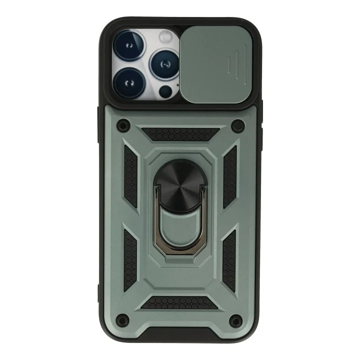 Mey İthalat®  iPhone 13 Pro Max Kılıf Pars Lens Yüzüklü Silikon - Yeşil