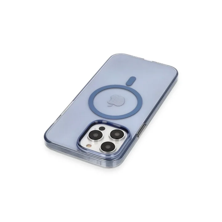 Mey İthalat®  iPhone 13 Pro Max Kılıf Tron Şeffaf Magsafe Kapak - Mavi