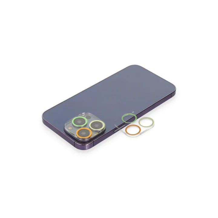 Mey İthalat®  iPhone 13 Pro Max Renkli Kamera Lens Koruma Cam - Sarı-Turuncu