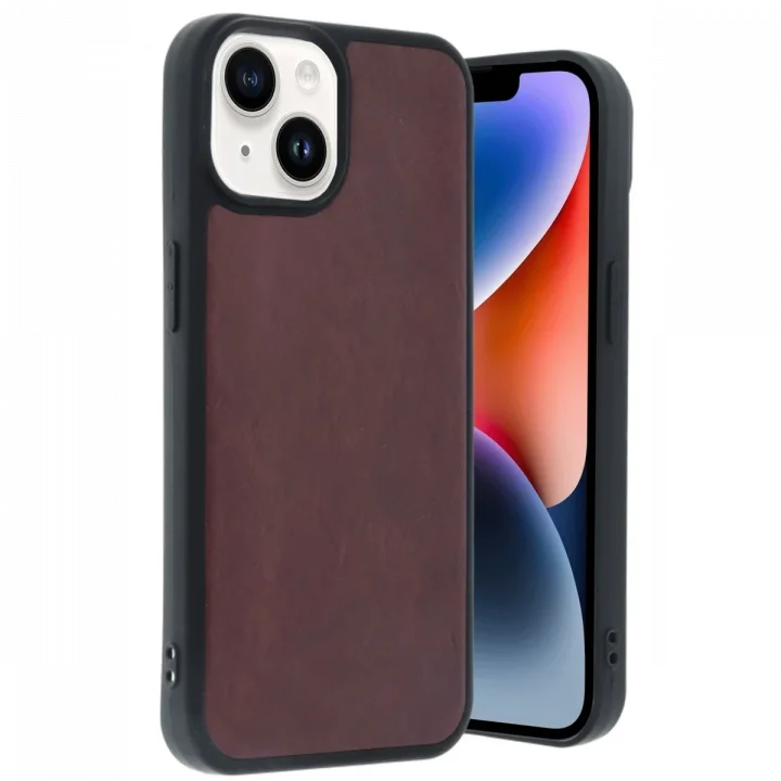 Mey İthalat®   iPhone 14 Kılıf Aras Deri Kapak - Bordo
