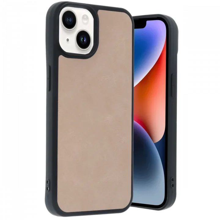 Mey İthalat®  iPhone 14 Kılıf Aras Deri Kapak - Pudra