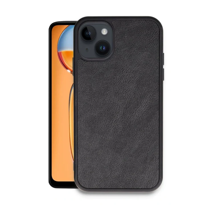 Mey İthalat®   iPhone 14 Kılıf Aras Deri Kapak - Siyah