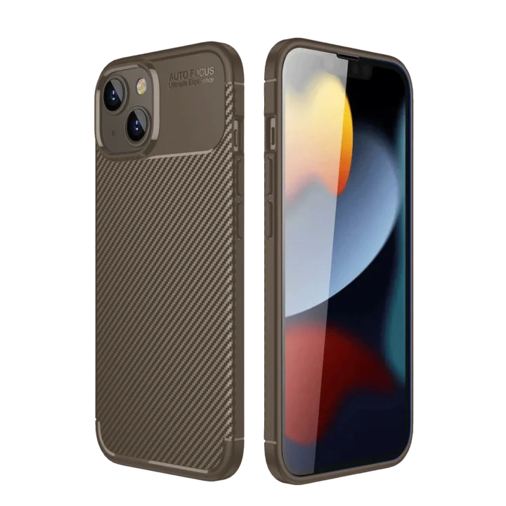Mey İthalat®  iPhone 14 Kılıf Auto Focus Karbon Kapak - Kahverengi