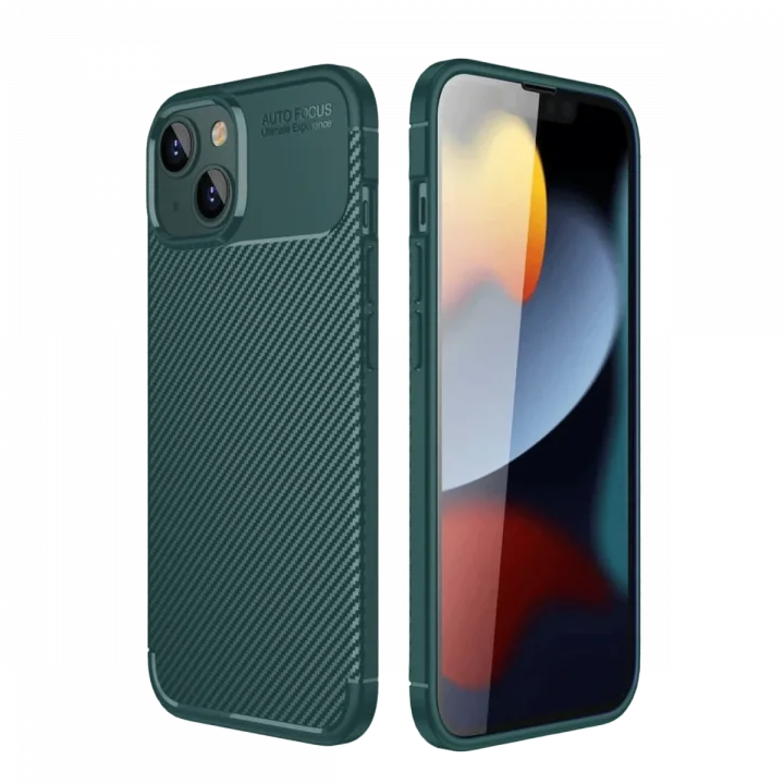 Mey İthalat®  iPhone 14 Kılıf Auto Focus Karbon Kapak - Koyu Yeşil
