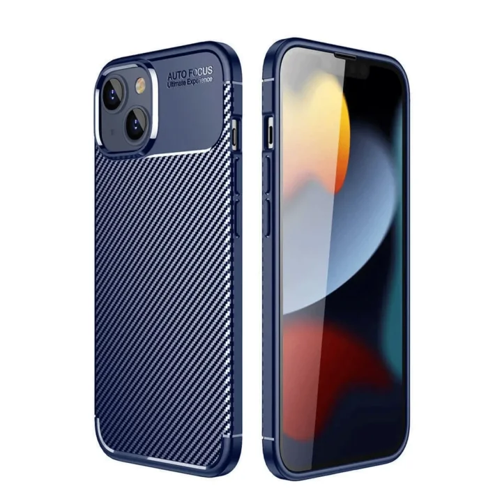 Mey İthalat®  iPhone 14 Kılıf Auto Focus Karbon Kapak - Lacivert