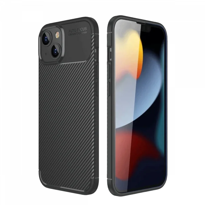 Mey İthalat®  iPhone 14 Kılıf Auto Focus Karbon Kapak - Siyah