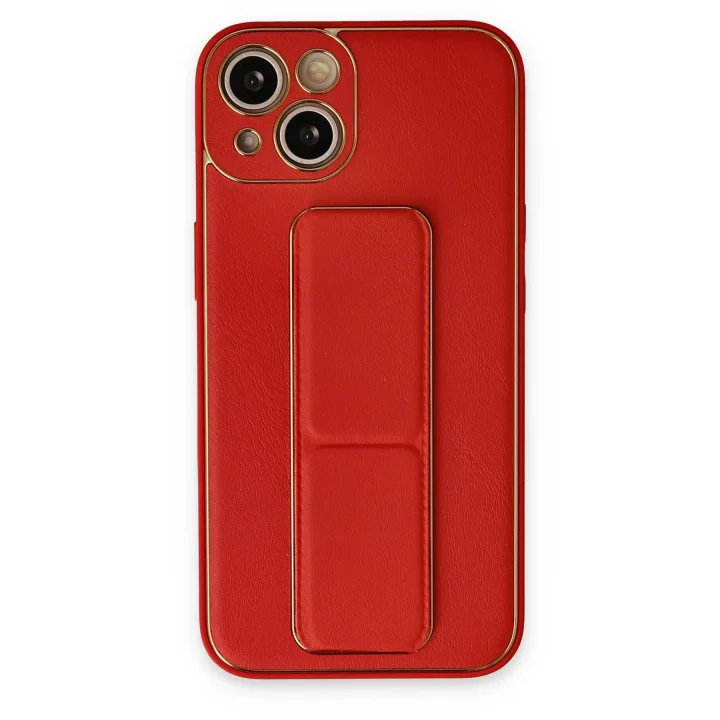 Mey İthalat®  iPhone 14 Kılıf Coco Deri Standlı Kapak - Kırmızı