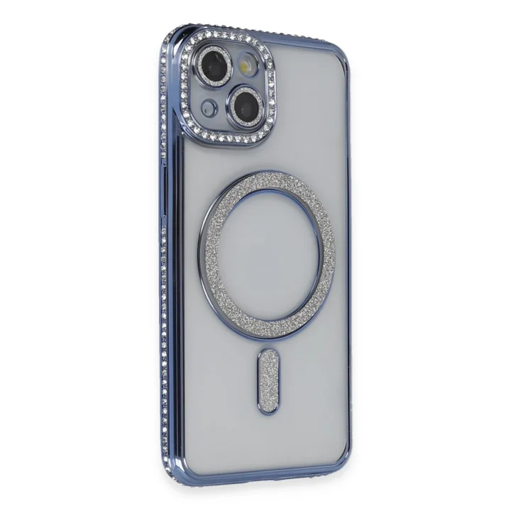 Mey İthalat®  iPhone 14 Kılıf Joke Simli Magneticsafe Kılıf - Mavi