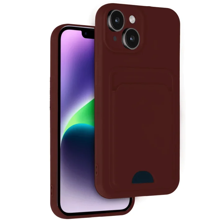 Mey İthalat®  iPhone 14 Kılıf Kelvin Kartvizitli Silikon - Bordo