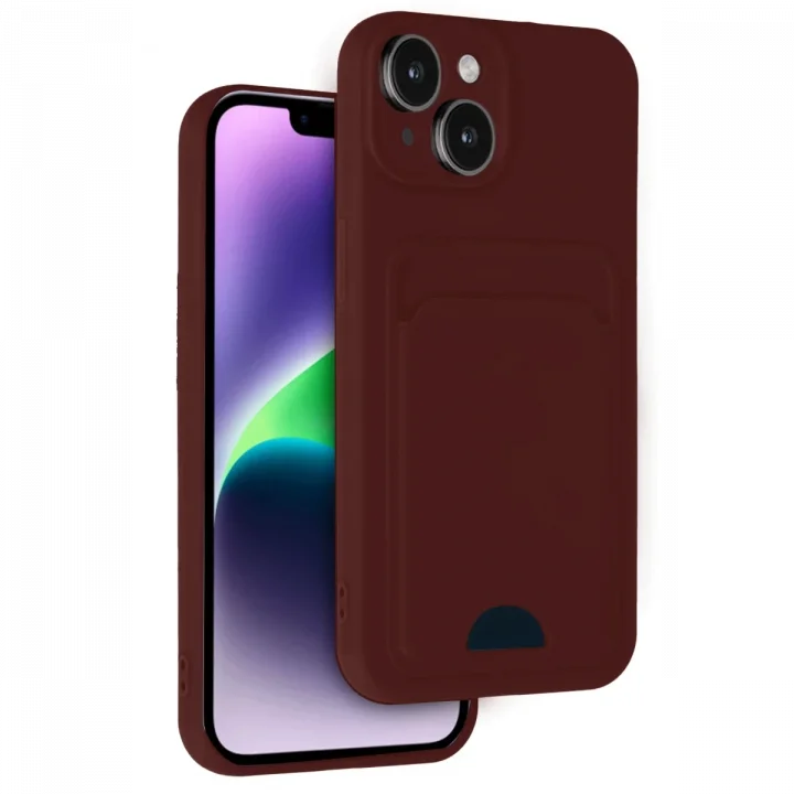 Mey İthalat®  iPhone 14 Kılıf Kelvin Kartvizitli Silikon - Bordo