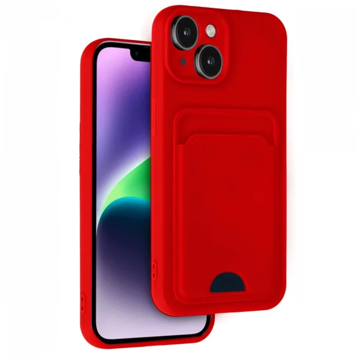 Mey İthalat®   iPhone 14 Kılıf Kelvin Kartvizitli Silikon - Kırmızı
