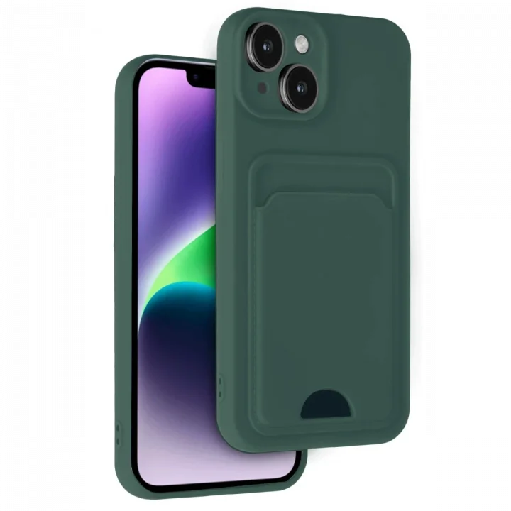 Mey İthalat®  iPhone 14 Kılıf Kelvin Kartvizitli Silikon - Koyu Yeşil