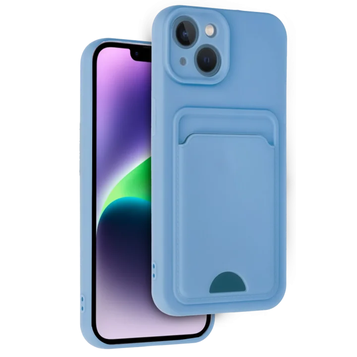 Mey İthalat®   iPhone 14 Kılıf Kelvin Kartvizitli Silikon - Mavi
